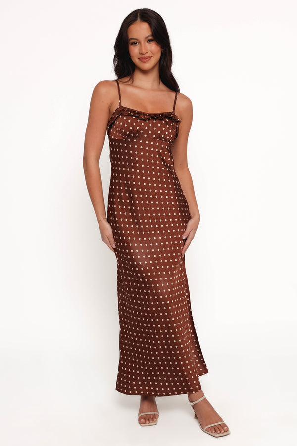 Dara Midi Dress - Brown Polka Dot