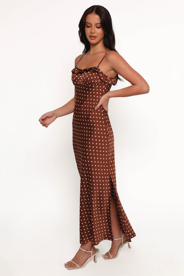 Dara Midi Dress - Brown Polka Dot