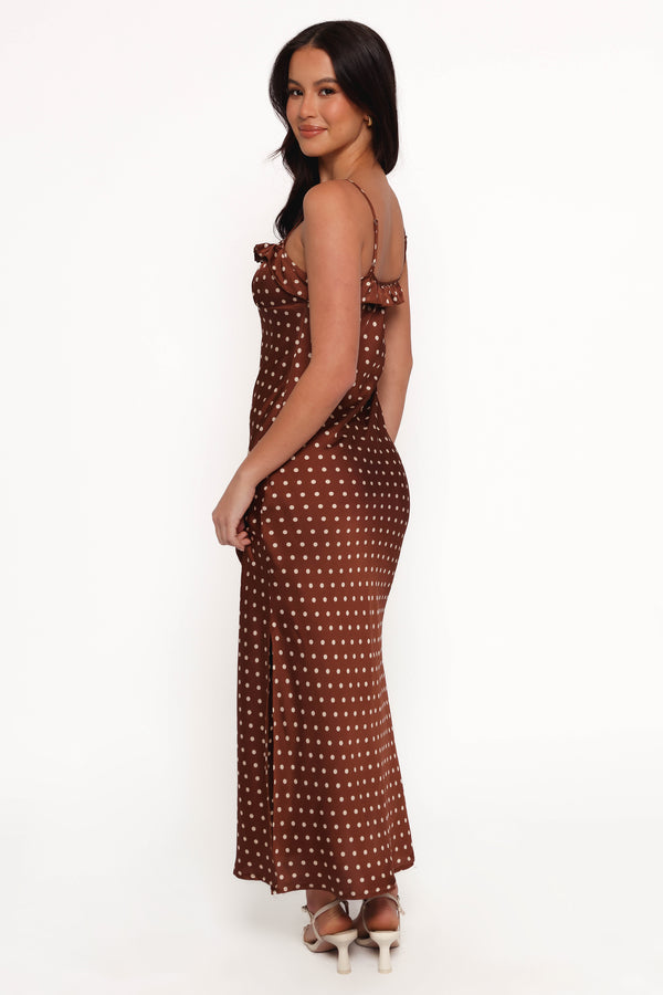 Dara Midi Dress - Brown Polka Dot