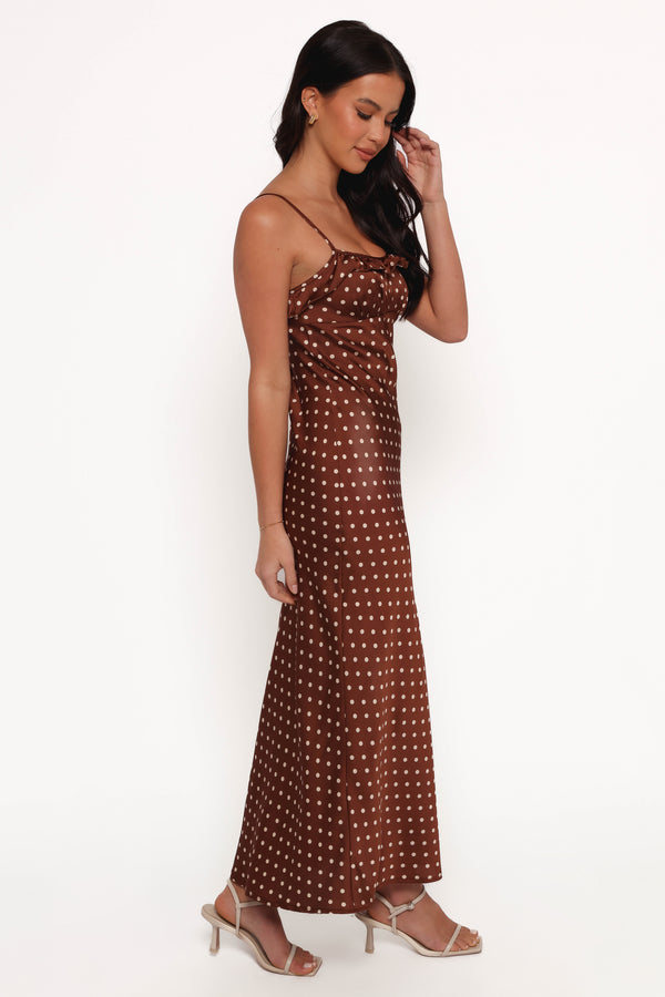 Dara Midi Dress - Brown Polka Dot