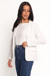Darian Lace Knit Single Button Blazer - Off White