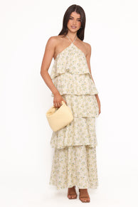 Darlia Halterneck Maxi Dress - Yellow Floral
