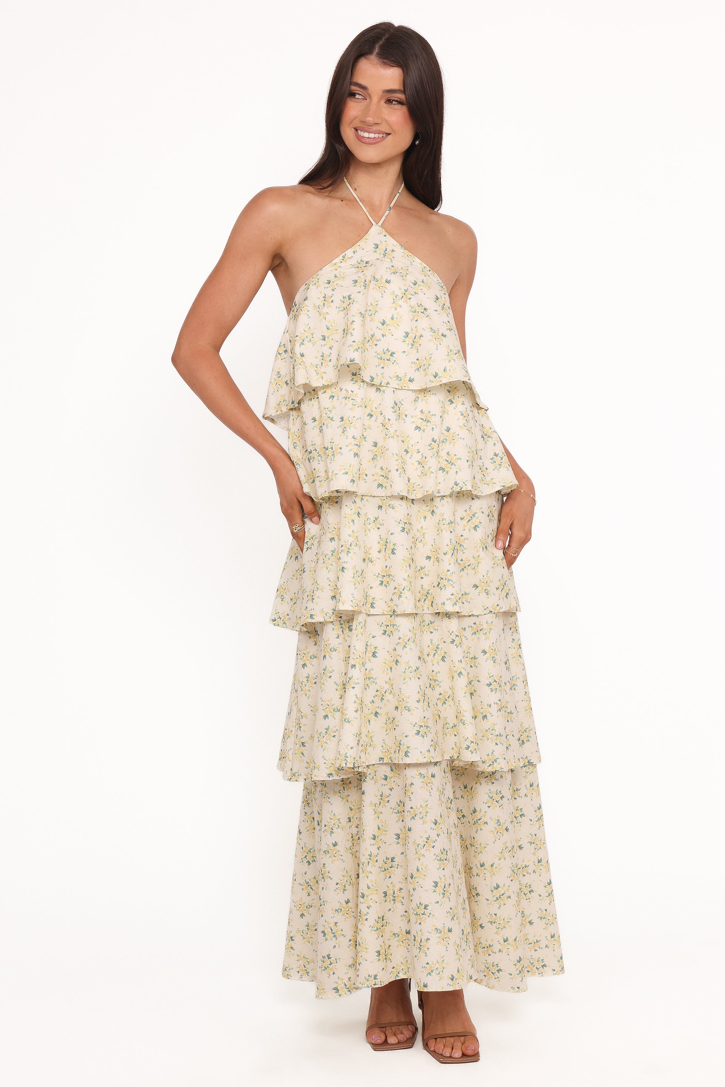 Darlia Halterneck Maxi Dress - Yellow Floral