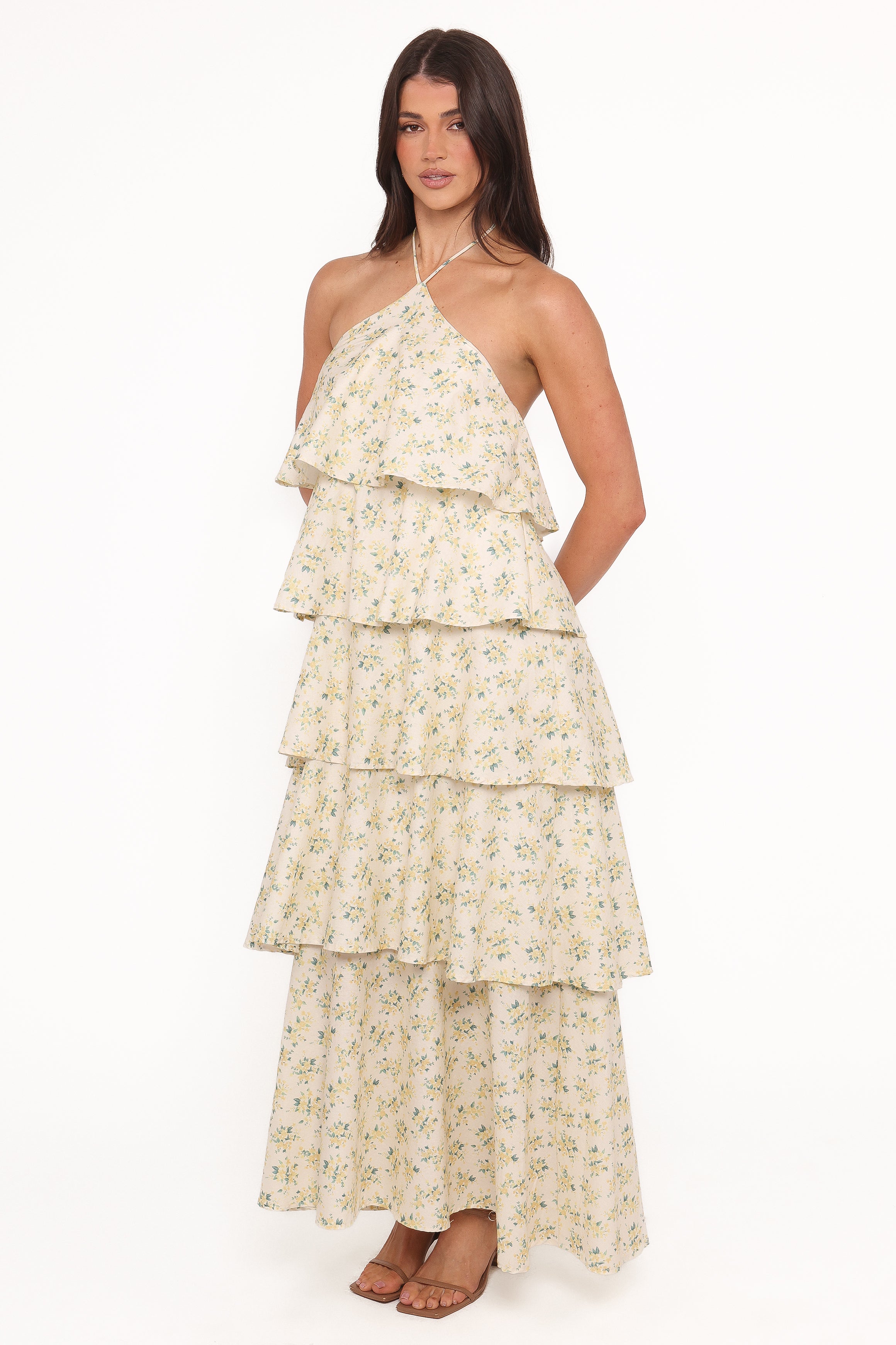 Darlia Halterneck Maxi Dress - Yellow Floral