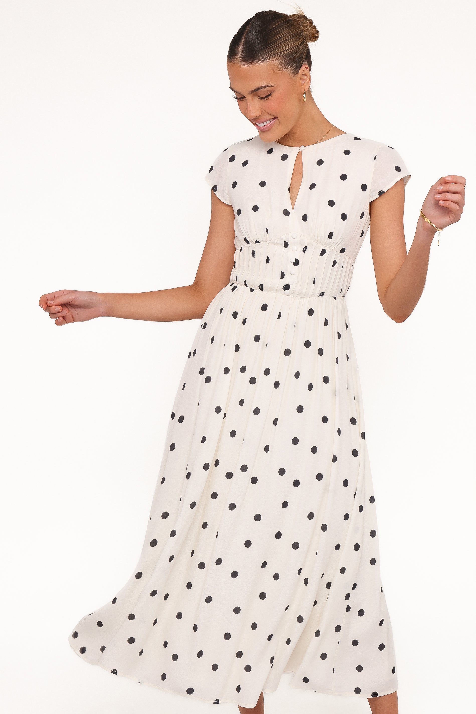 Darline Midi Dress - White Polka Dot