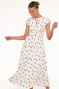 Darline Midi Dress - White Polka Dot