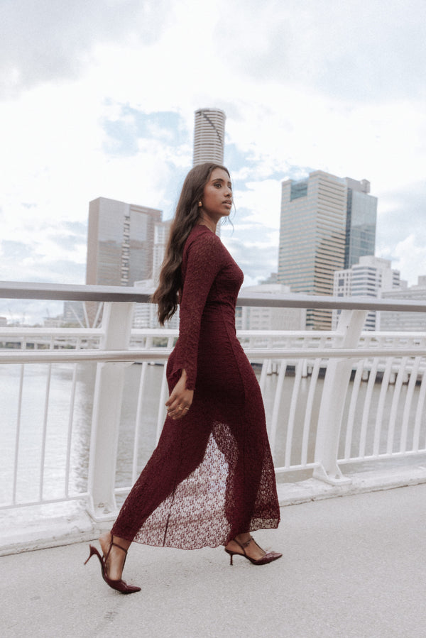 Darlita Lace Maxi Dress - Burgundy