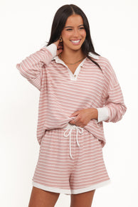 Dealia Knit Short Set - Pink Stripe