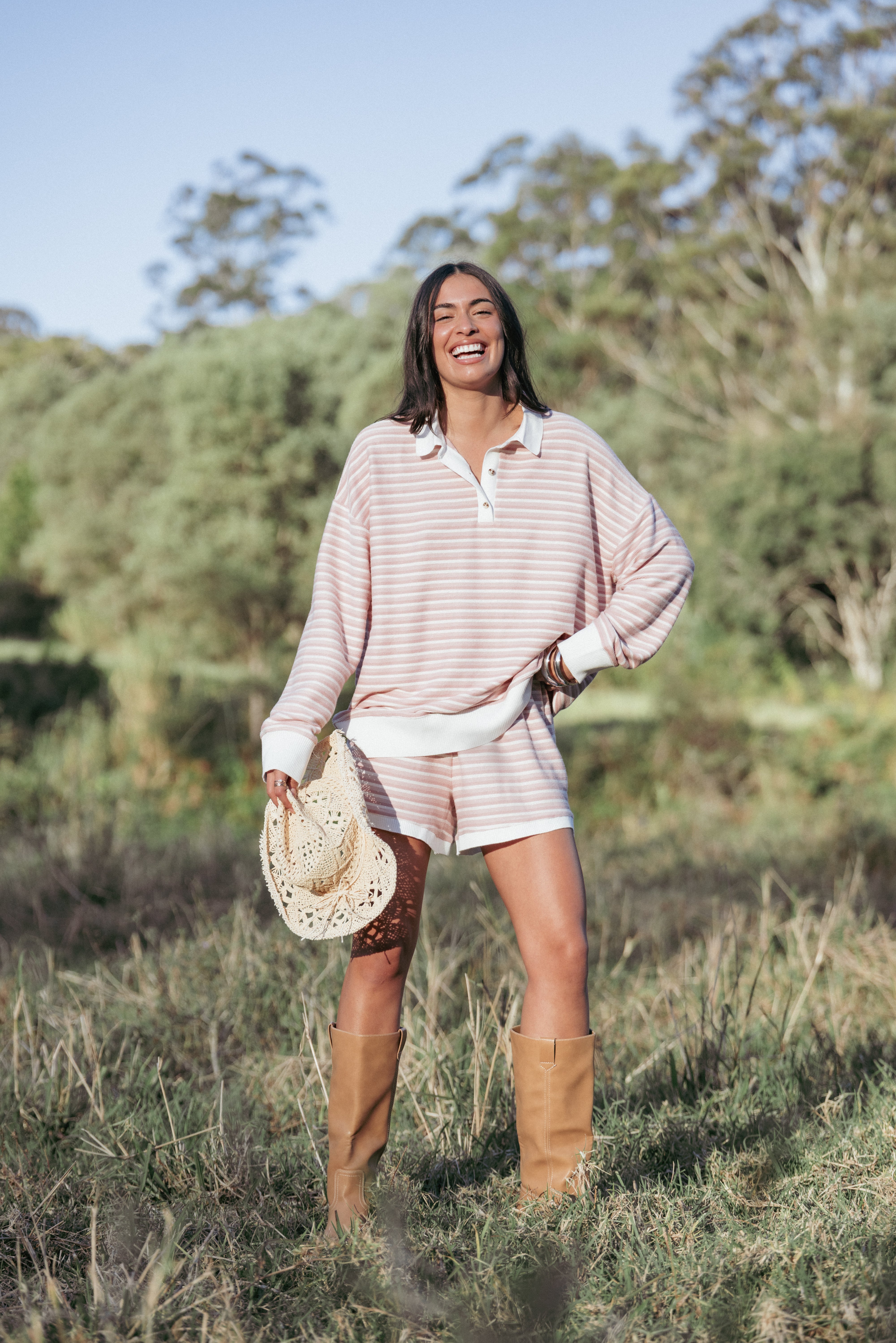 Dealia Knit Short Set - Pink Stripe