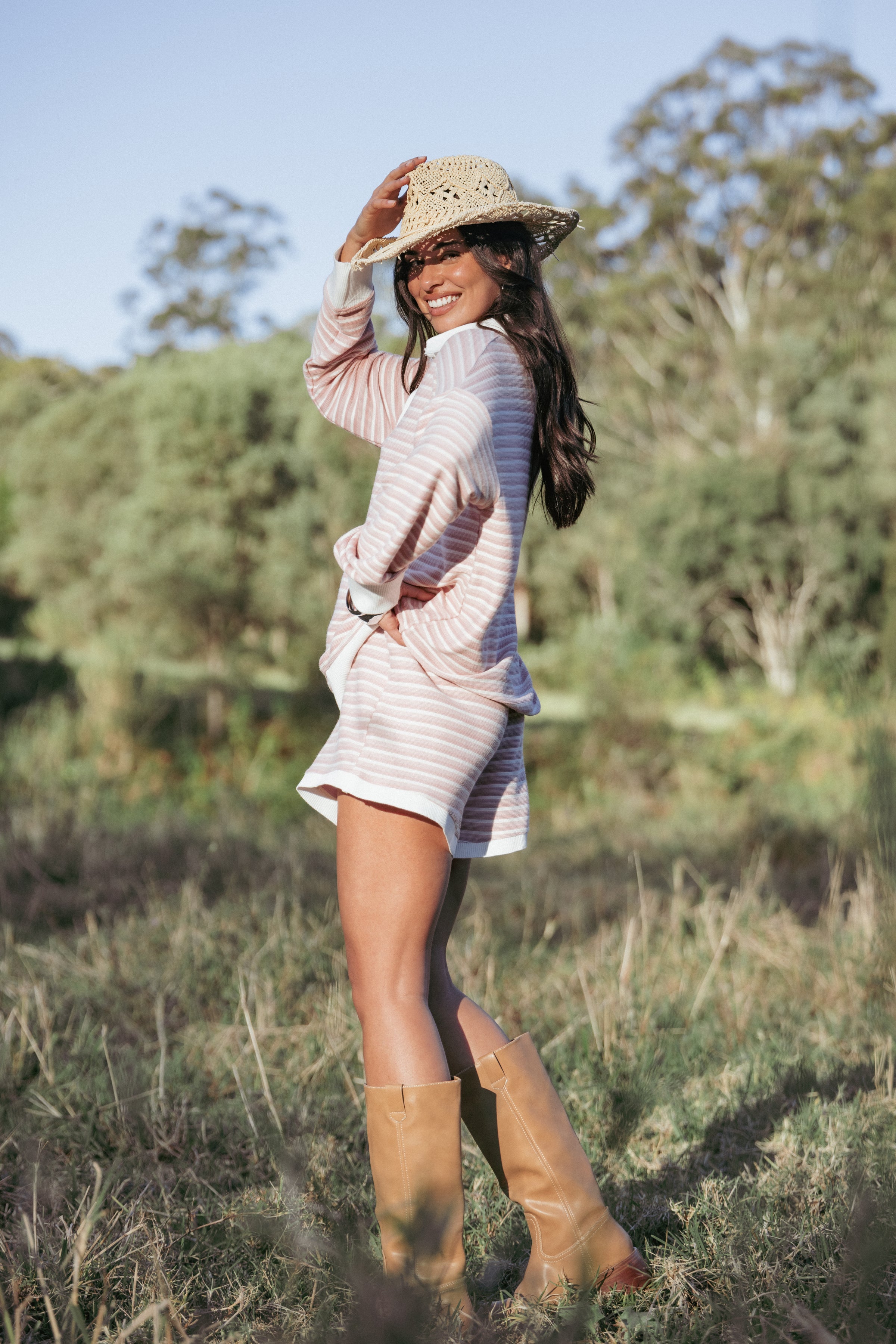 Dealia Knit Short Set - Pink Stripe