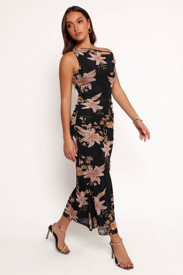 Arabelle Maxi Off Shoulder Dress - Black Peach