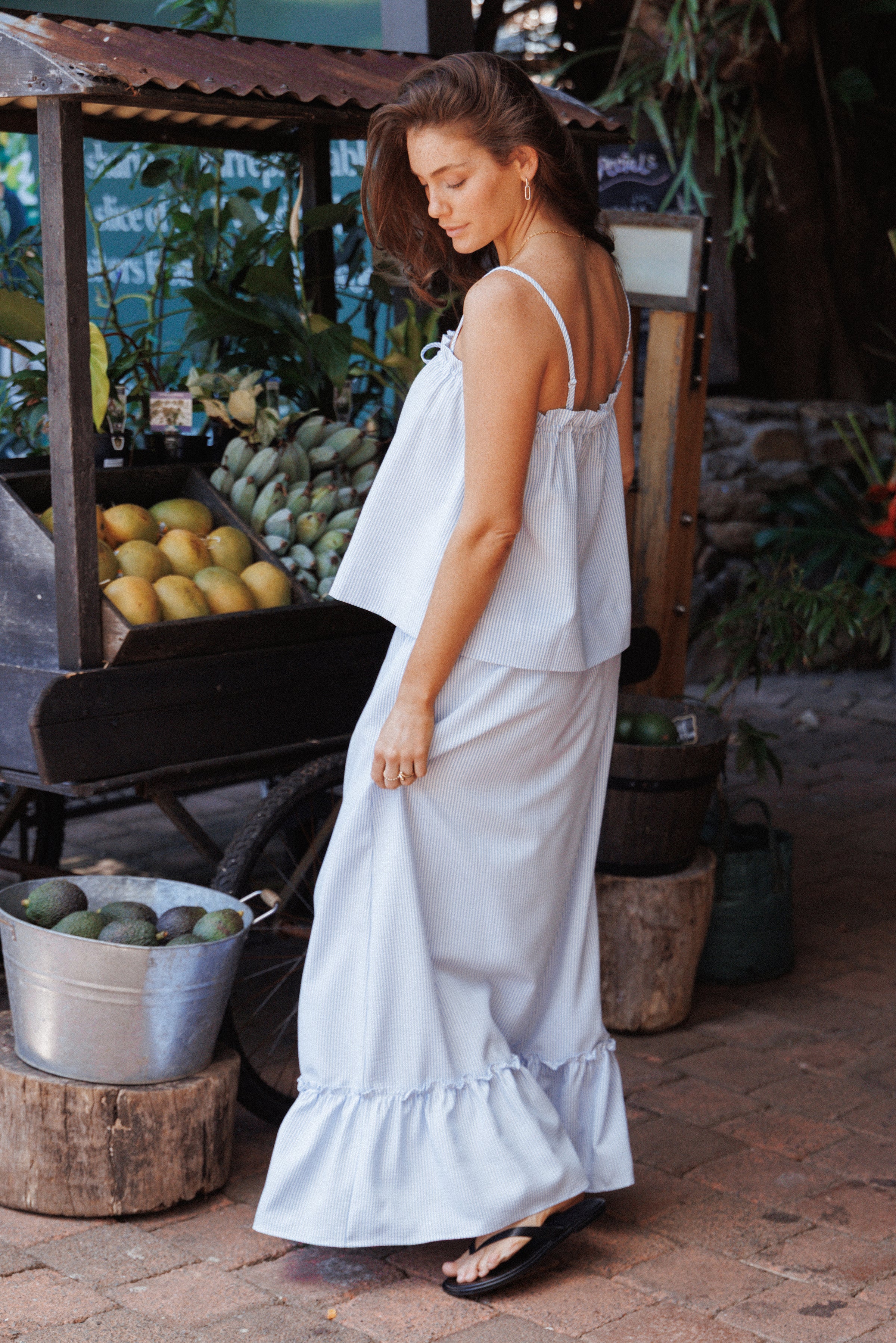 Delyra Maxi Skirt - Blue Stripe