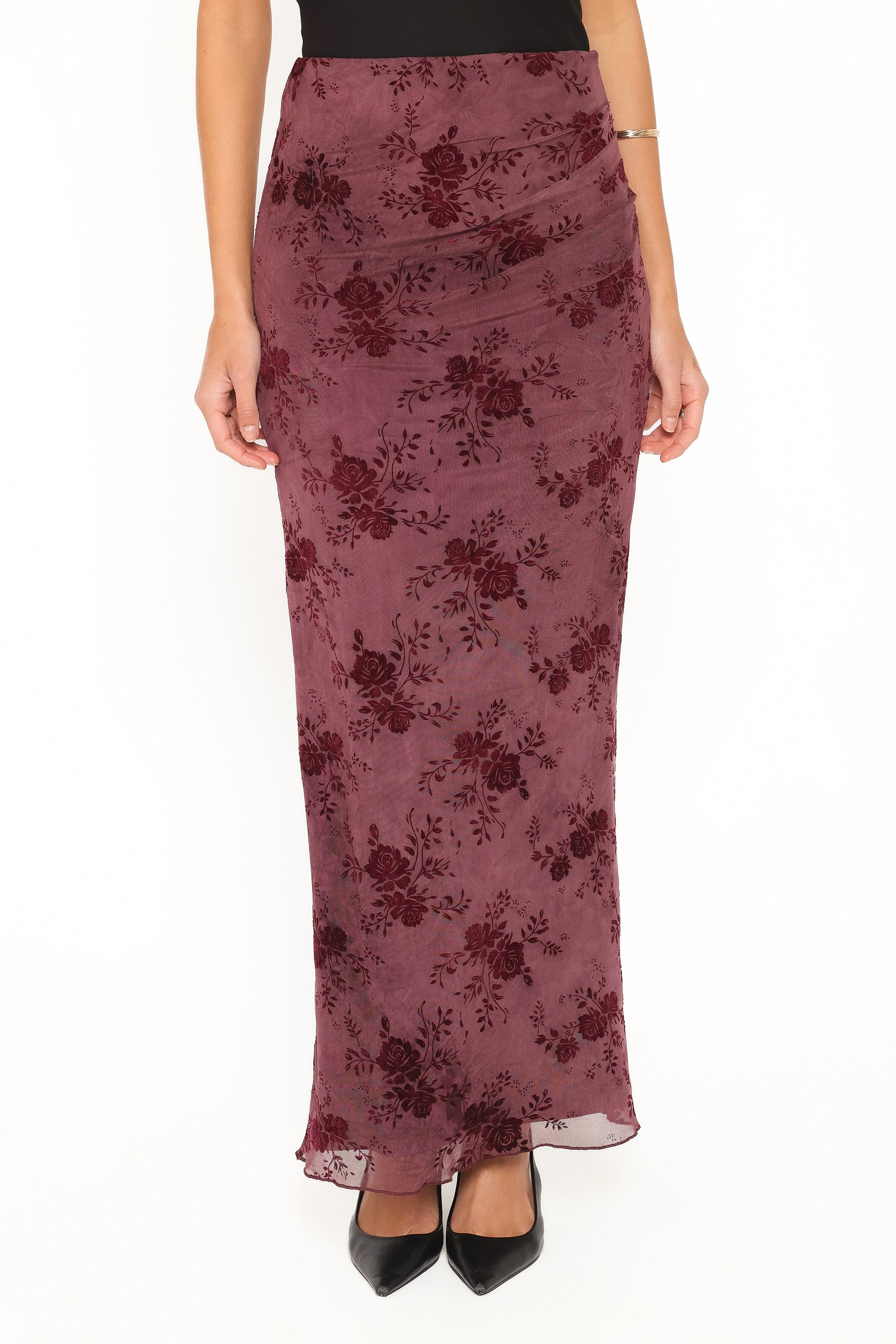 Devona Gathered Maxi Skirt - Plum Burnout