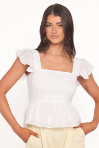 Dixon Flutter Sleeve Peplum Top - White