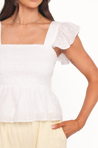 Dixon Flutter Sleeve Peplum Top - White