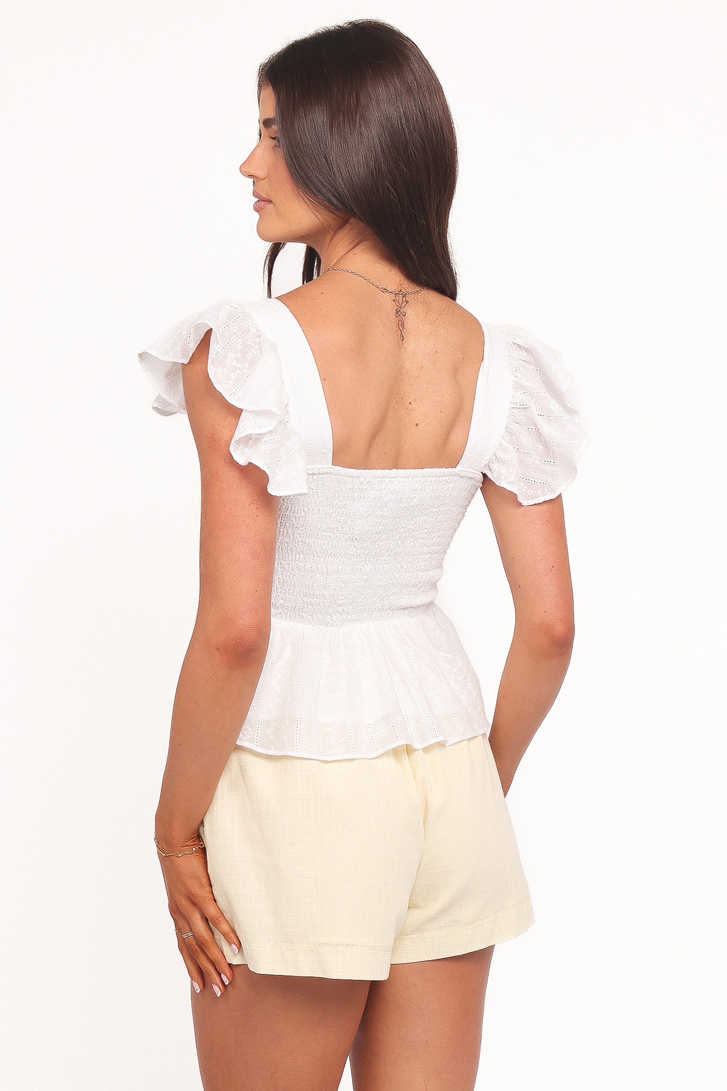 Dixon Flutter Sleeve Peplum Top - White