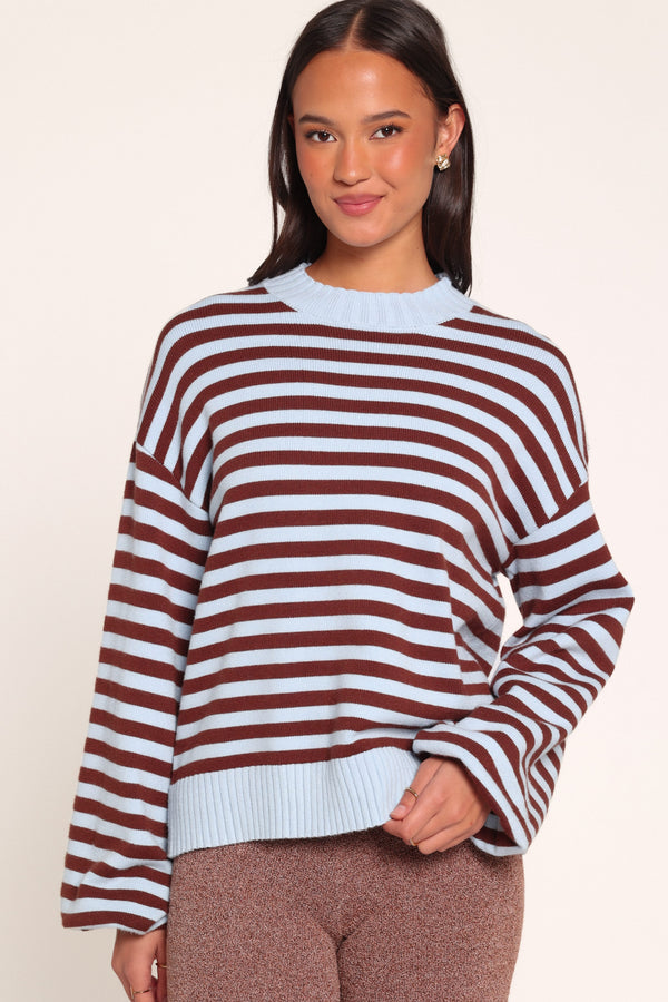 Dominica Knit Sweater - Blue Chocolate Stripe