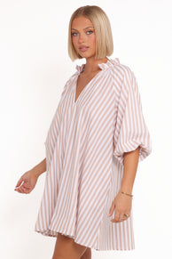 Doran Mini Dress - Beige White