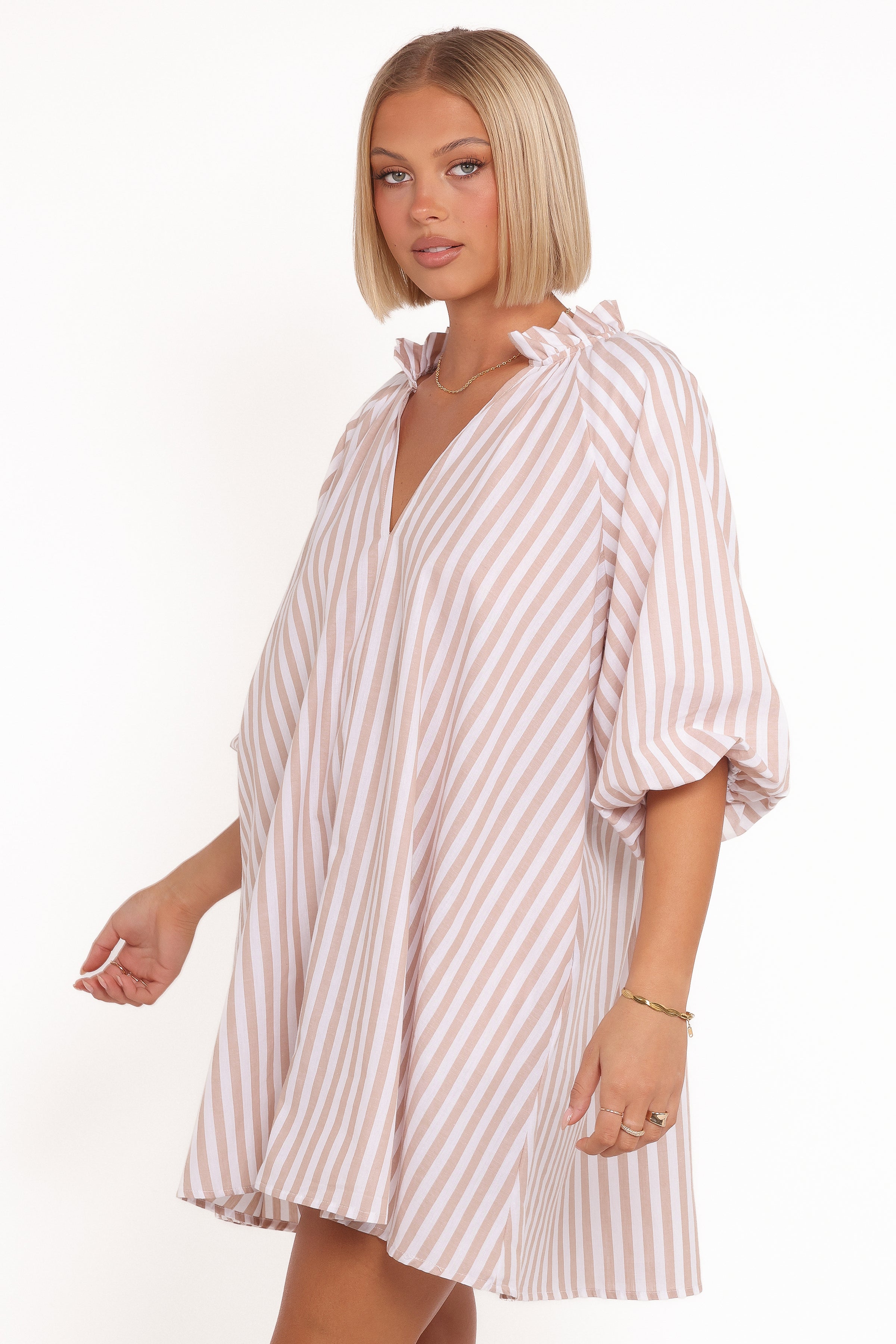 Doran Mini Dress - Beige White