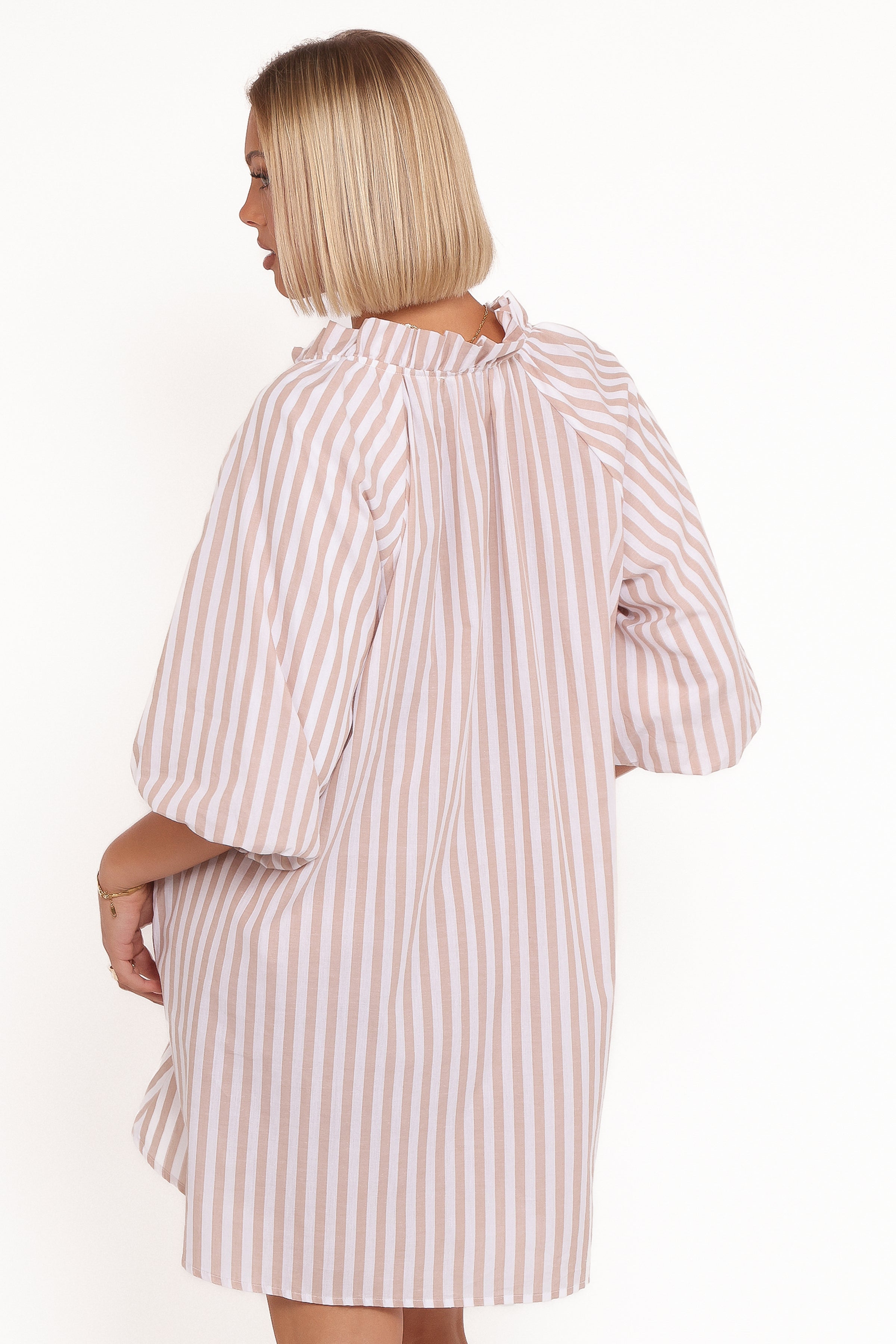 Doran Mini Dress - Beige White