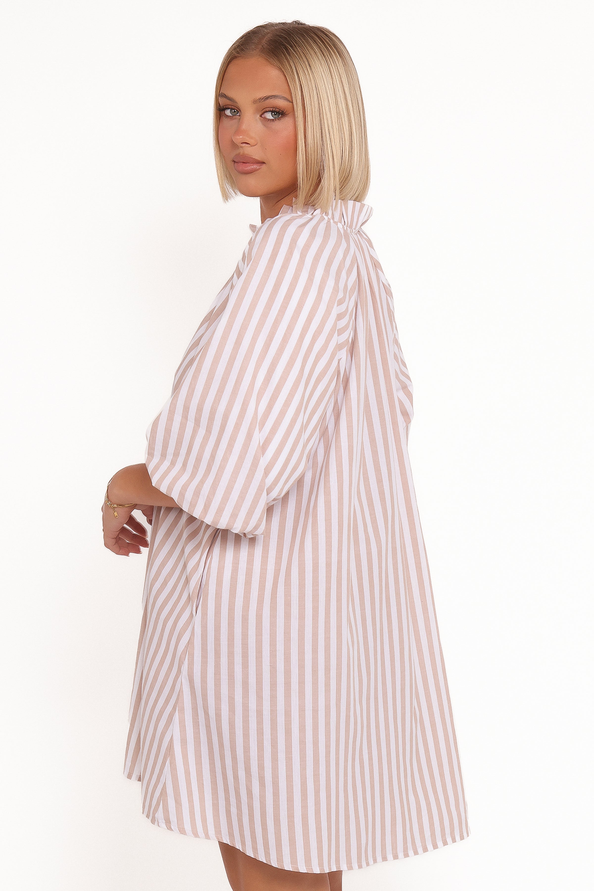 Doran Mini Dress - Beige White