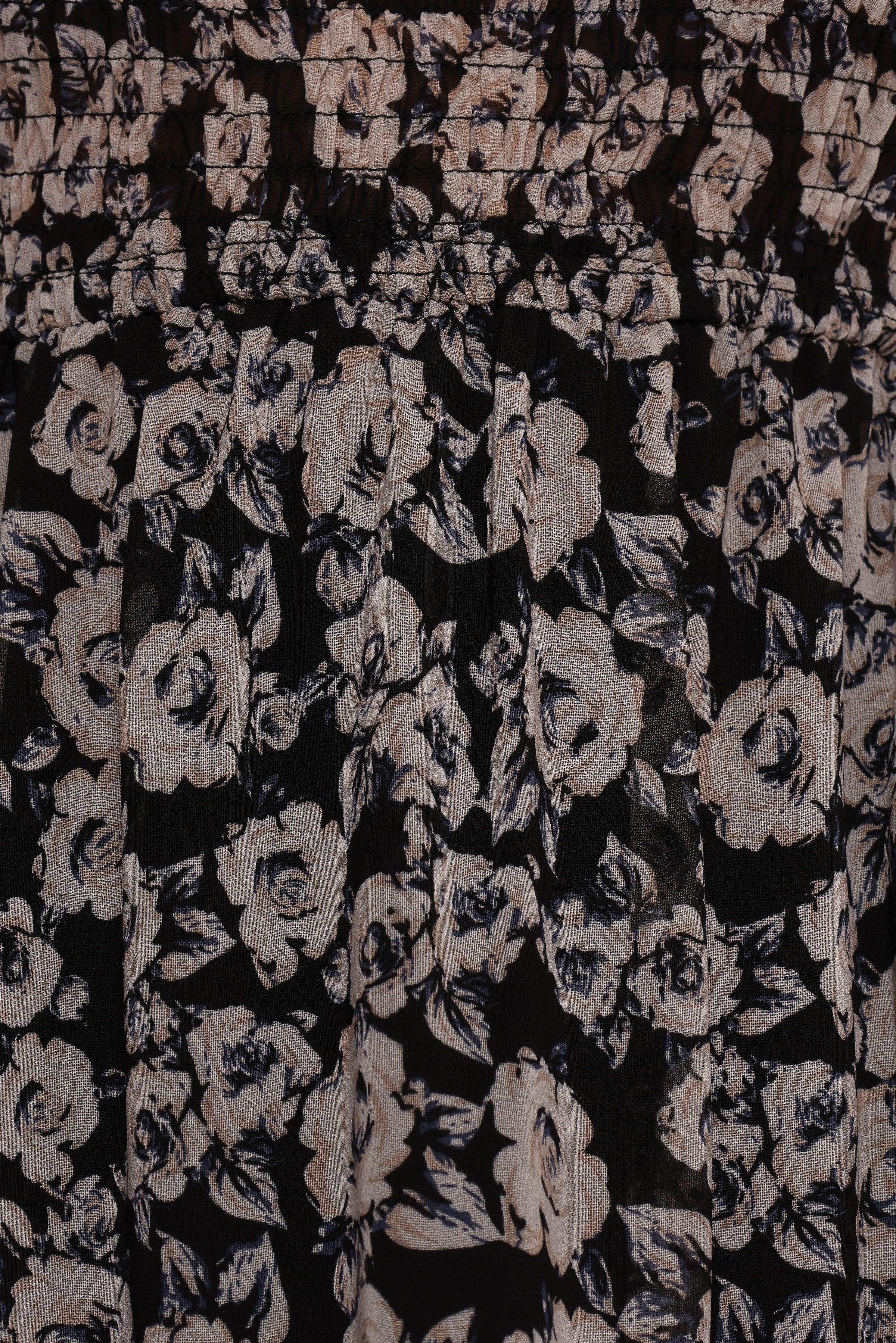 Edwina Shirred Frill Long Sleeve Midi Dress - Black Floral