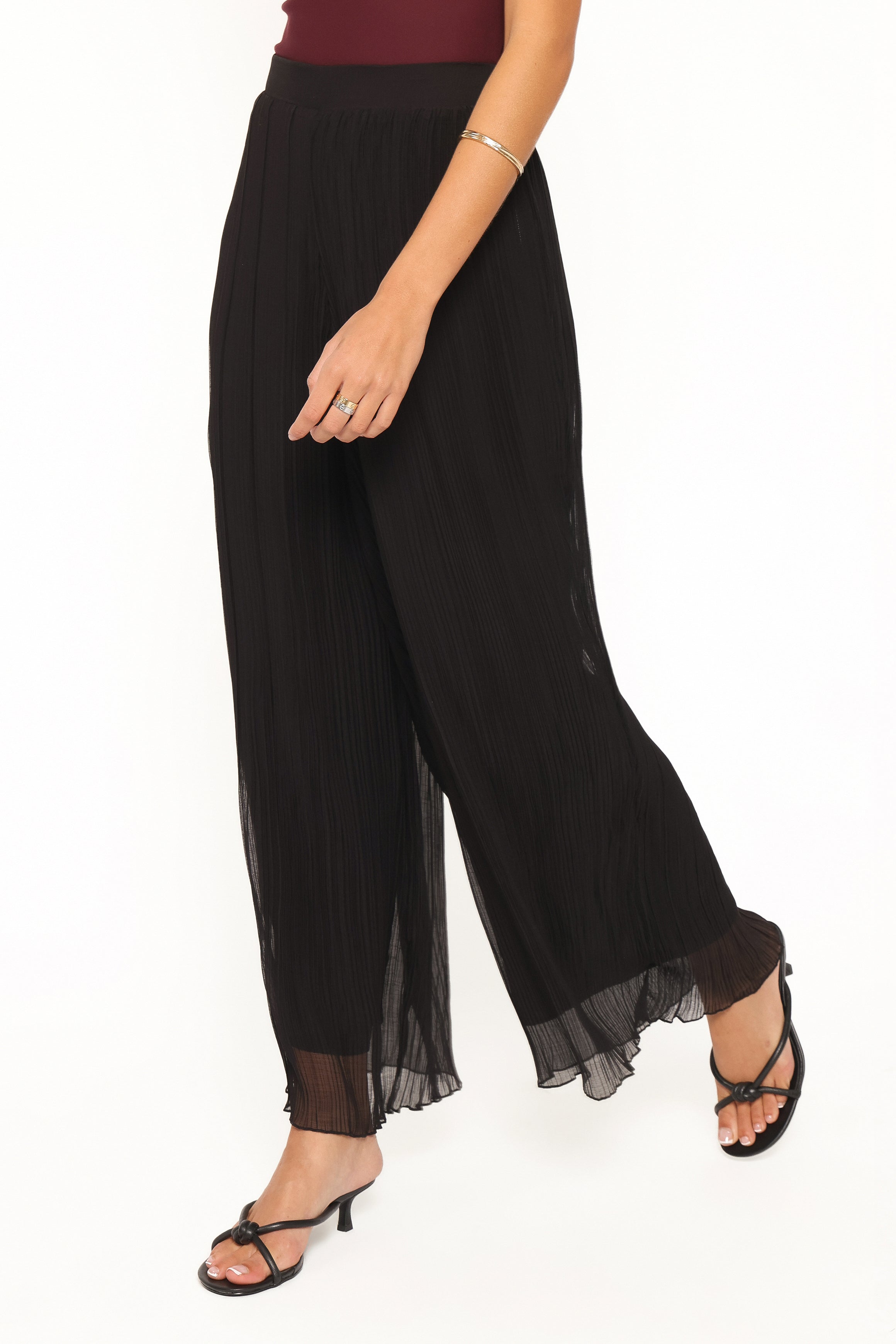 Elisa Wide Leg Plisse Pants - Black