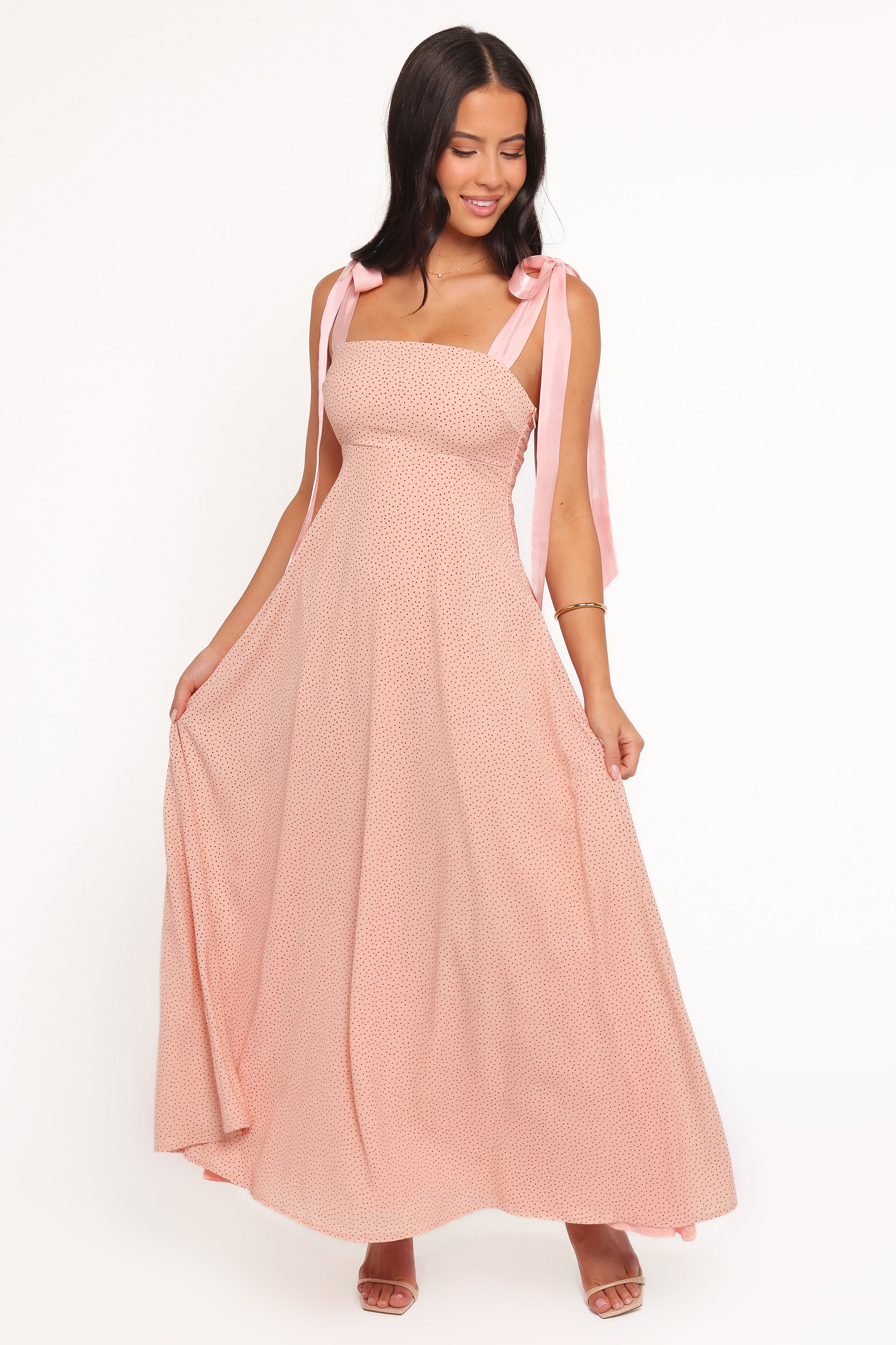 Ellody Maxi Dress - Peach Polka Dot