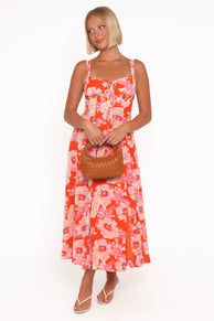 Elodie Midi Dress - Red Floral