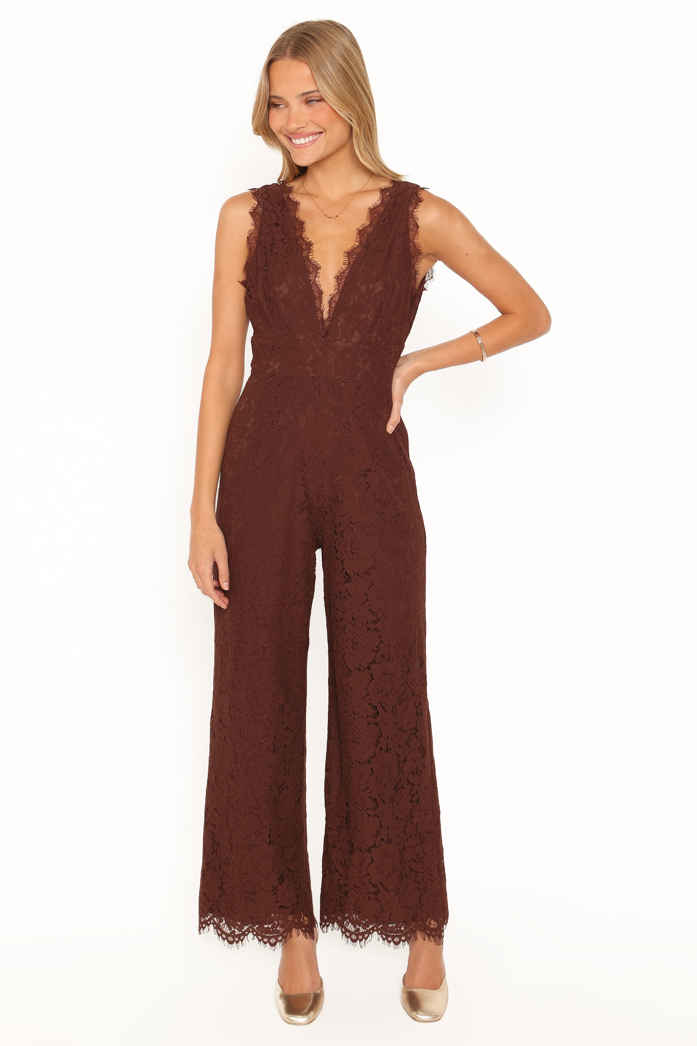 Eloise Lace Jumpsuit - Chocolate Brown