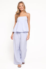 Elowen Wide Leg Pants - Blue Gingham