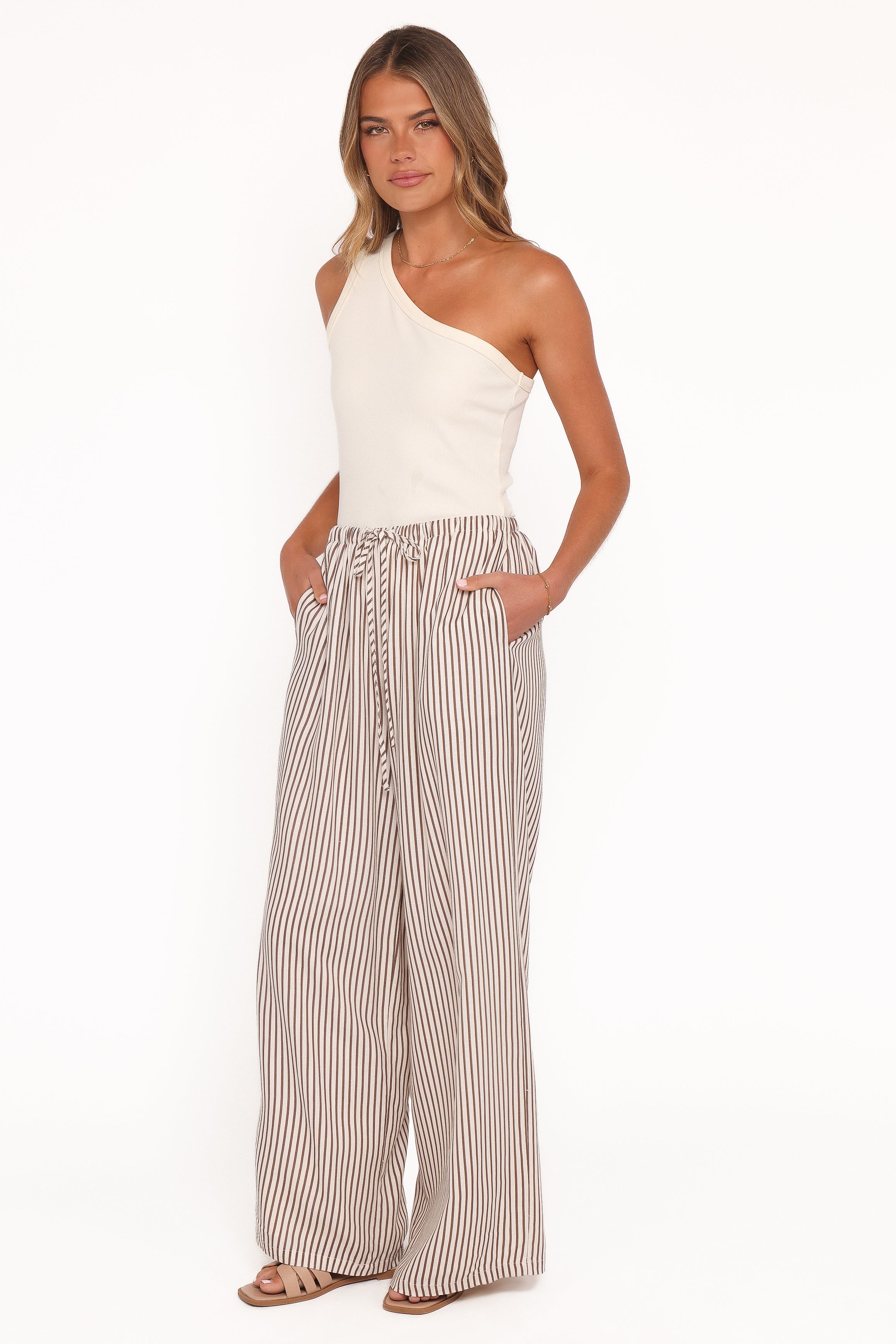 Elowen Wide Leg Pants - Brown Stripe