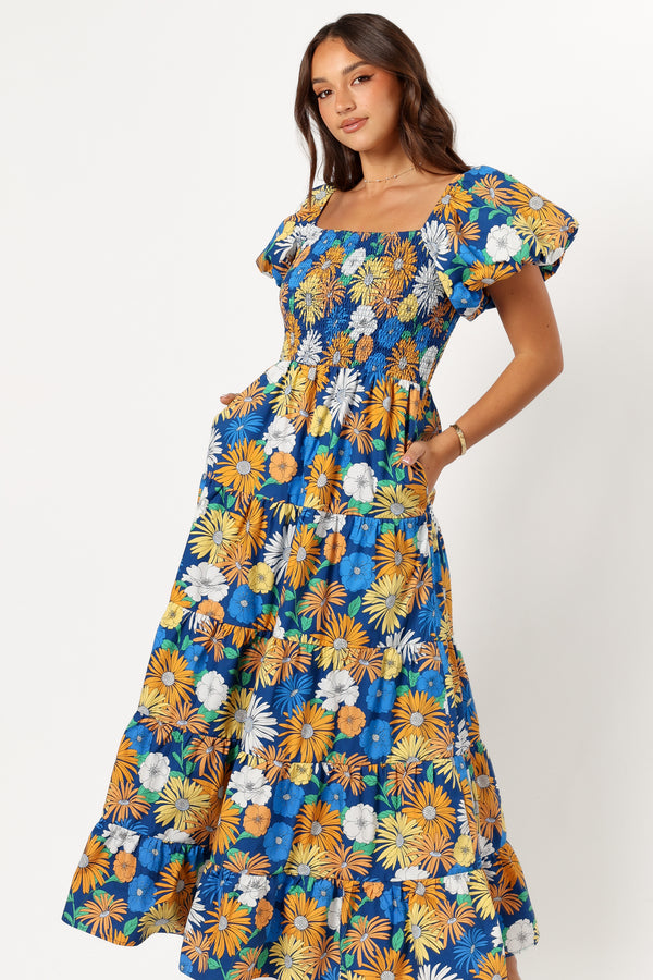 Elsie Short Sleeve Maxi Dress - Denim Blue