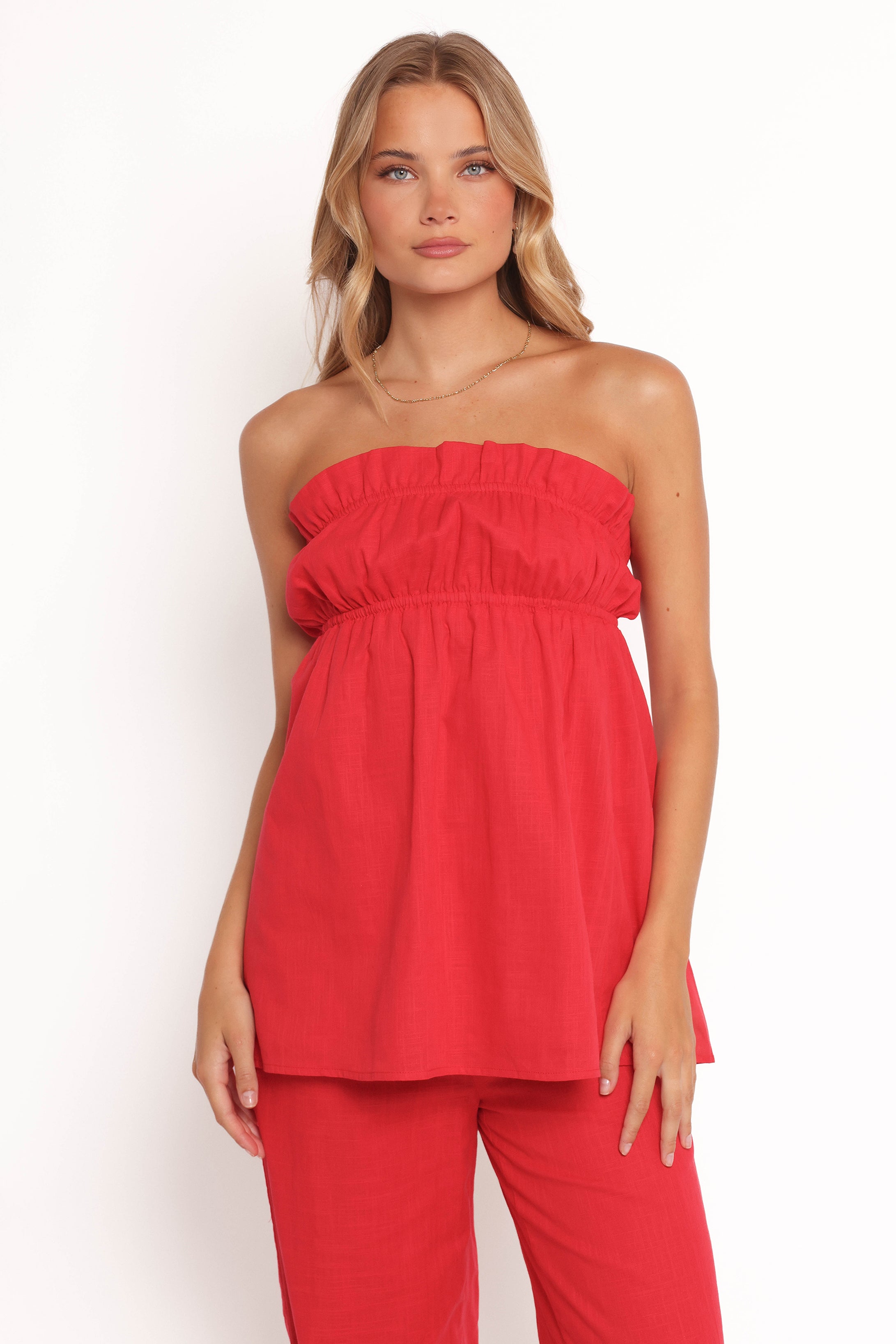 Ember Strapless Tunic Top - Red