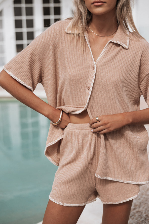 Essen Knit Short Set - Mocha Cream