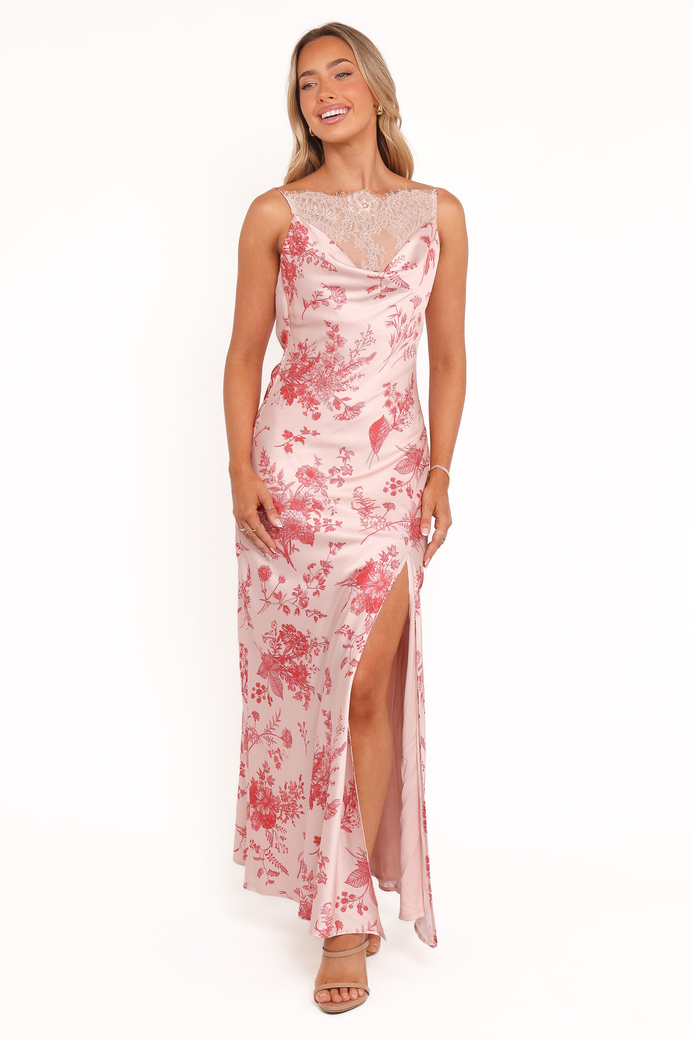Evana Lace Maxi Dress - Red Floral