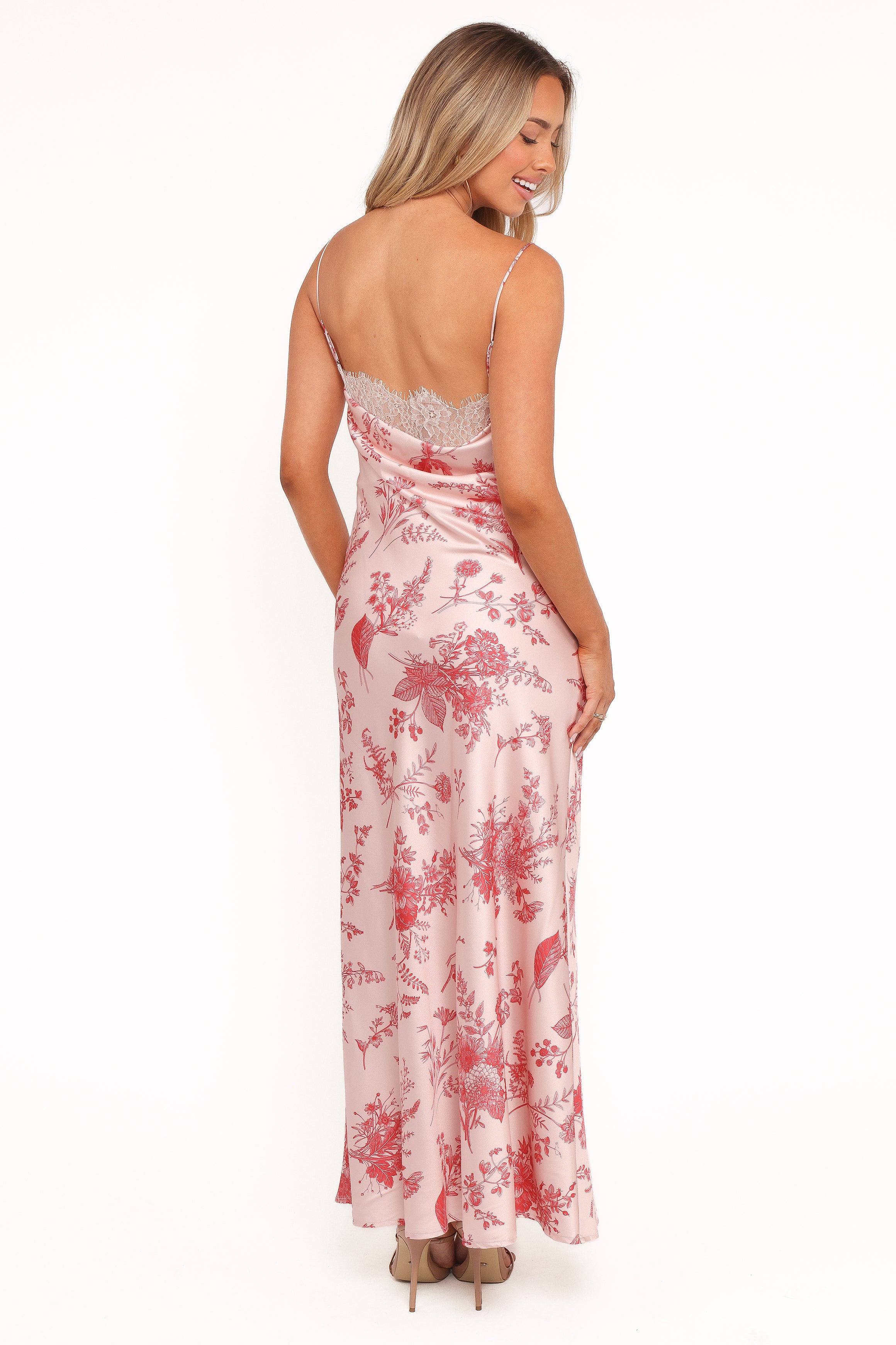 Evana Lace Maxi Dress - Red Floral