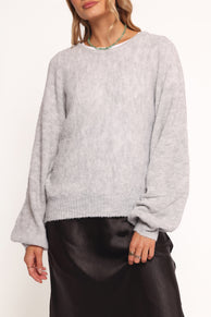 Faylin Bell Sleeve Knit Sweater - Grey