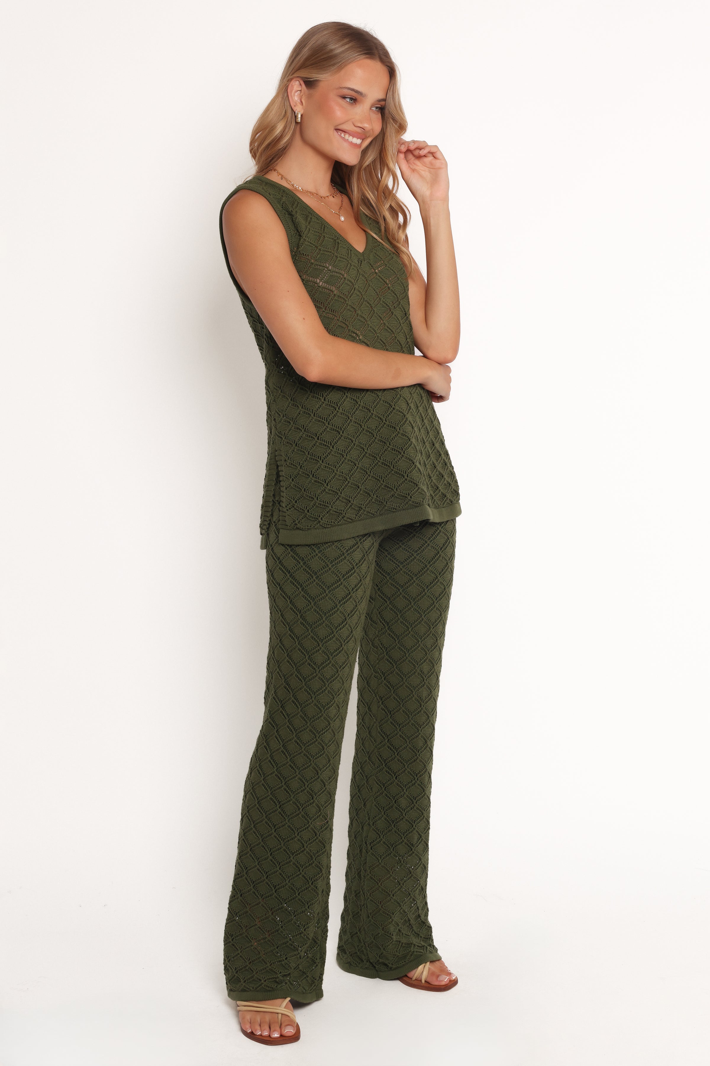 Fefe Textured Knit Pants - Olive