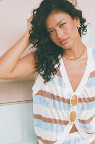 Talia Knit Vest Top - Tan Blue