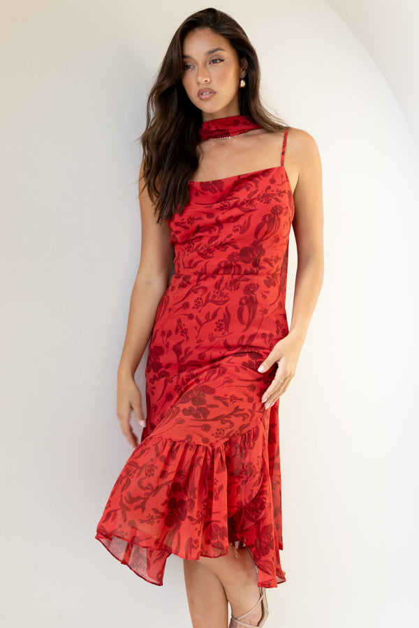 Francesca Midi Dress - Red Floral