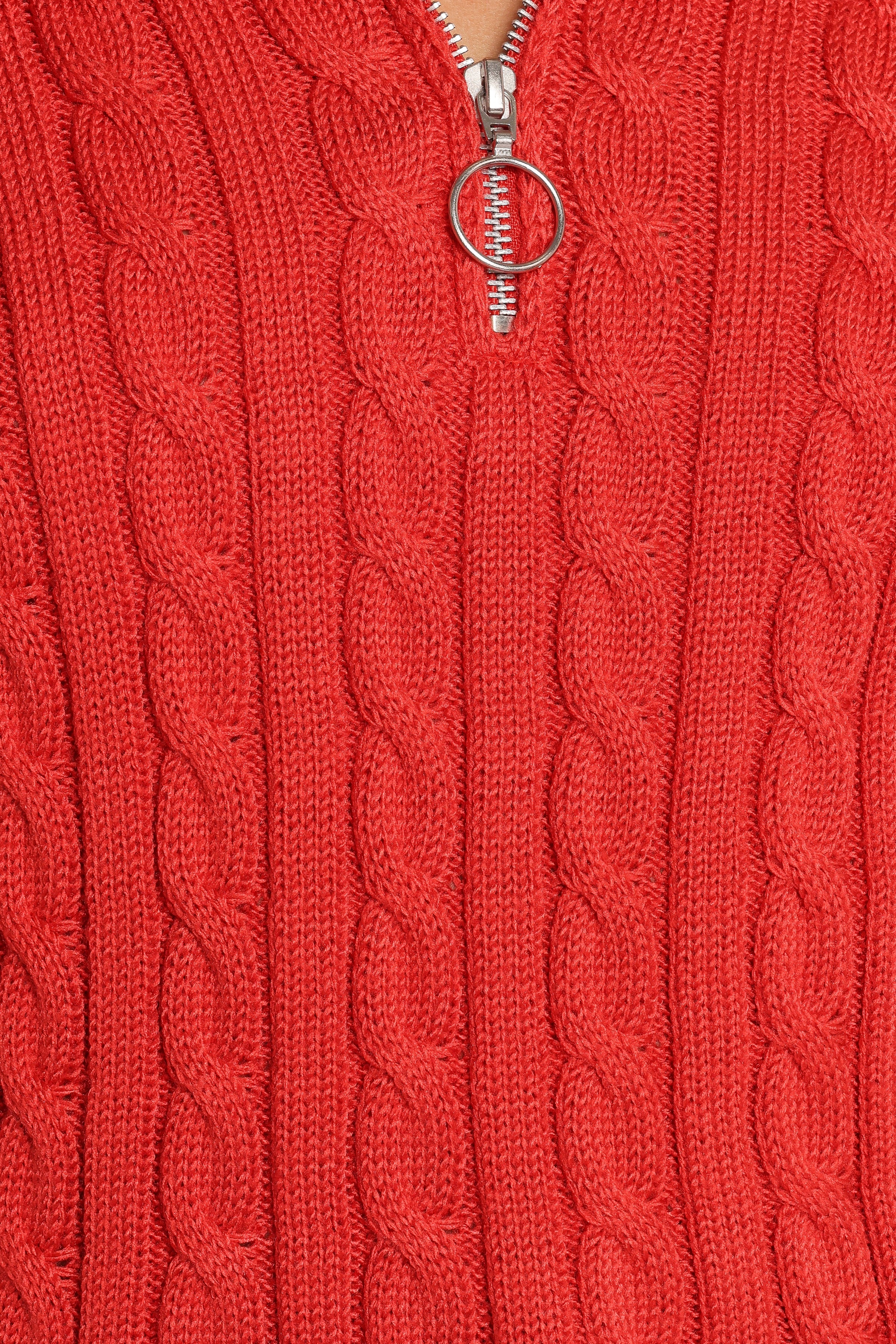 Frida Quarter Zip Knit Sweater - Red