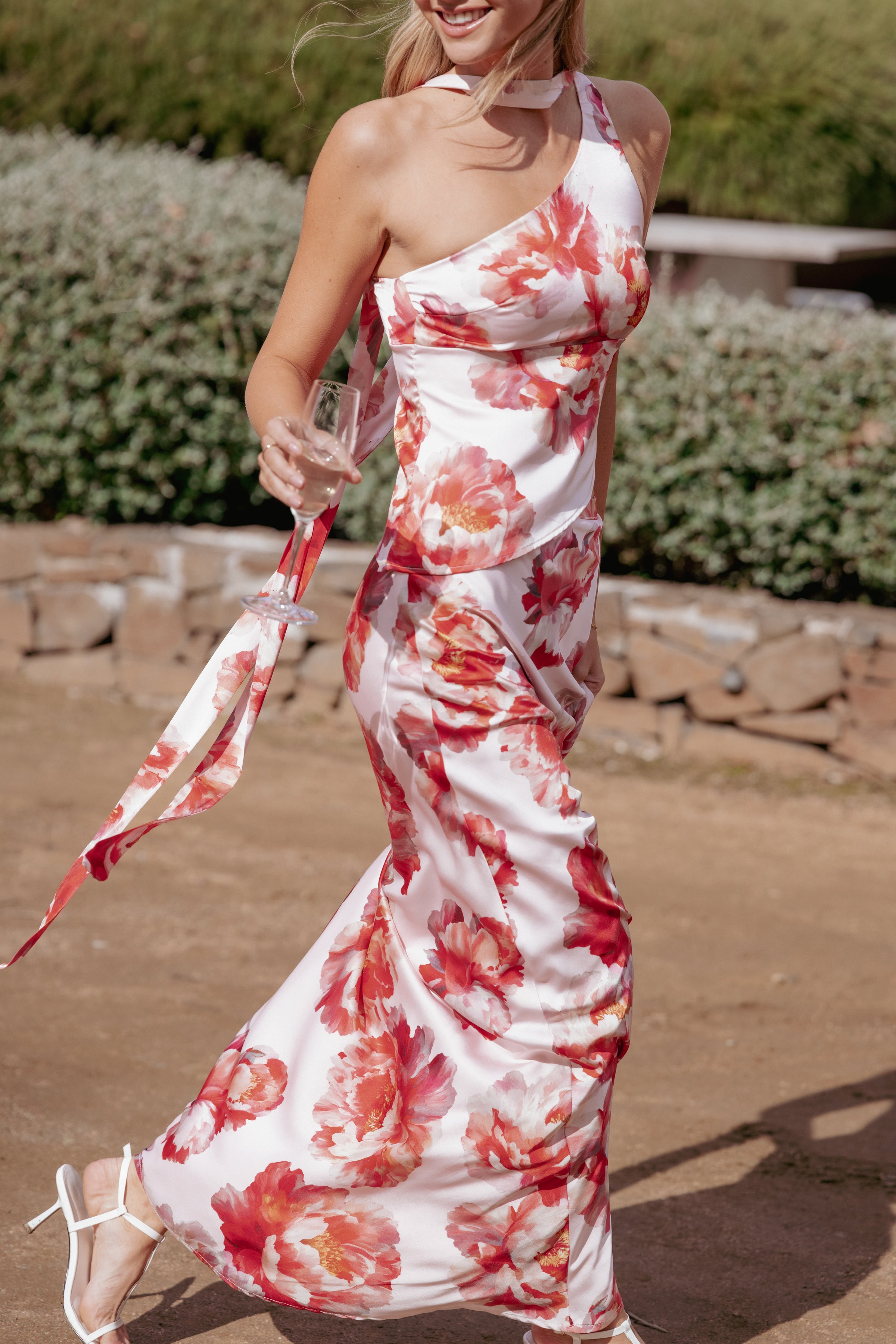 Georgina One Shoulder Skirt Set - Pink Peony