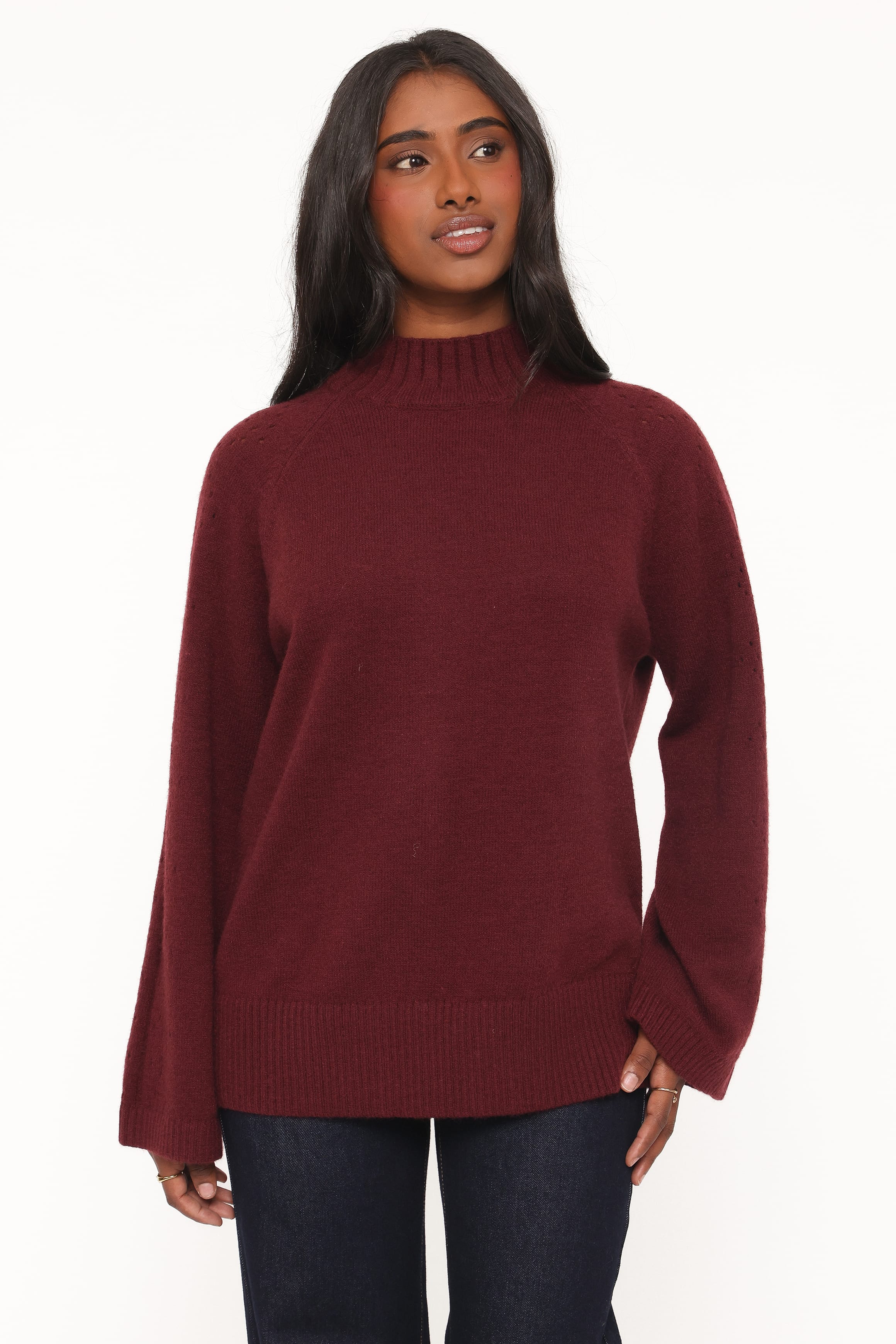 Gillian Pointelle Oversized Sweater - Burgundy