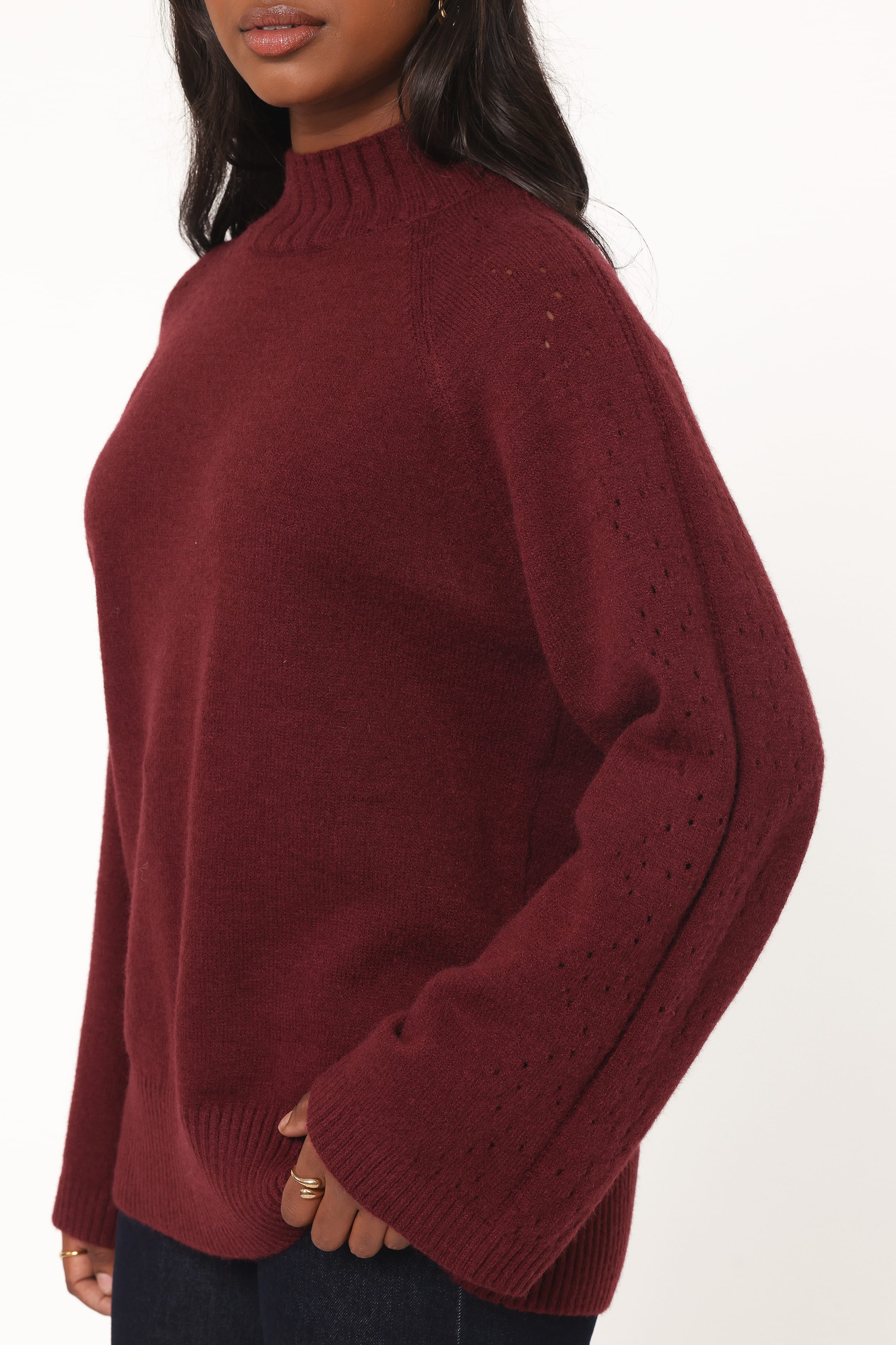 Gillian Pointelle Oversized Sweater - Burgundy