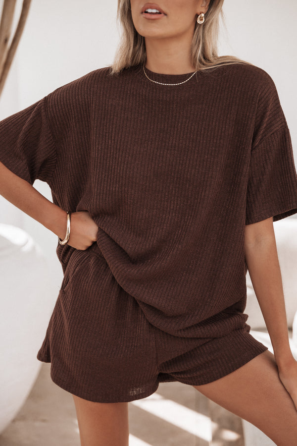 Granger Knit Short Set - Chocolate Brown