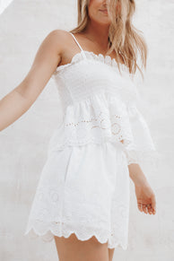 Gretal Smocked Eyelet Top - White