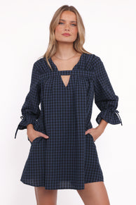 Hallie Mini Dress - Navy Gingham