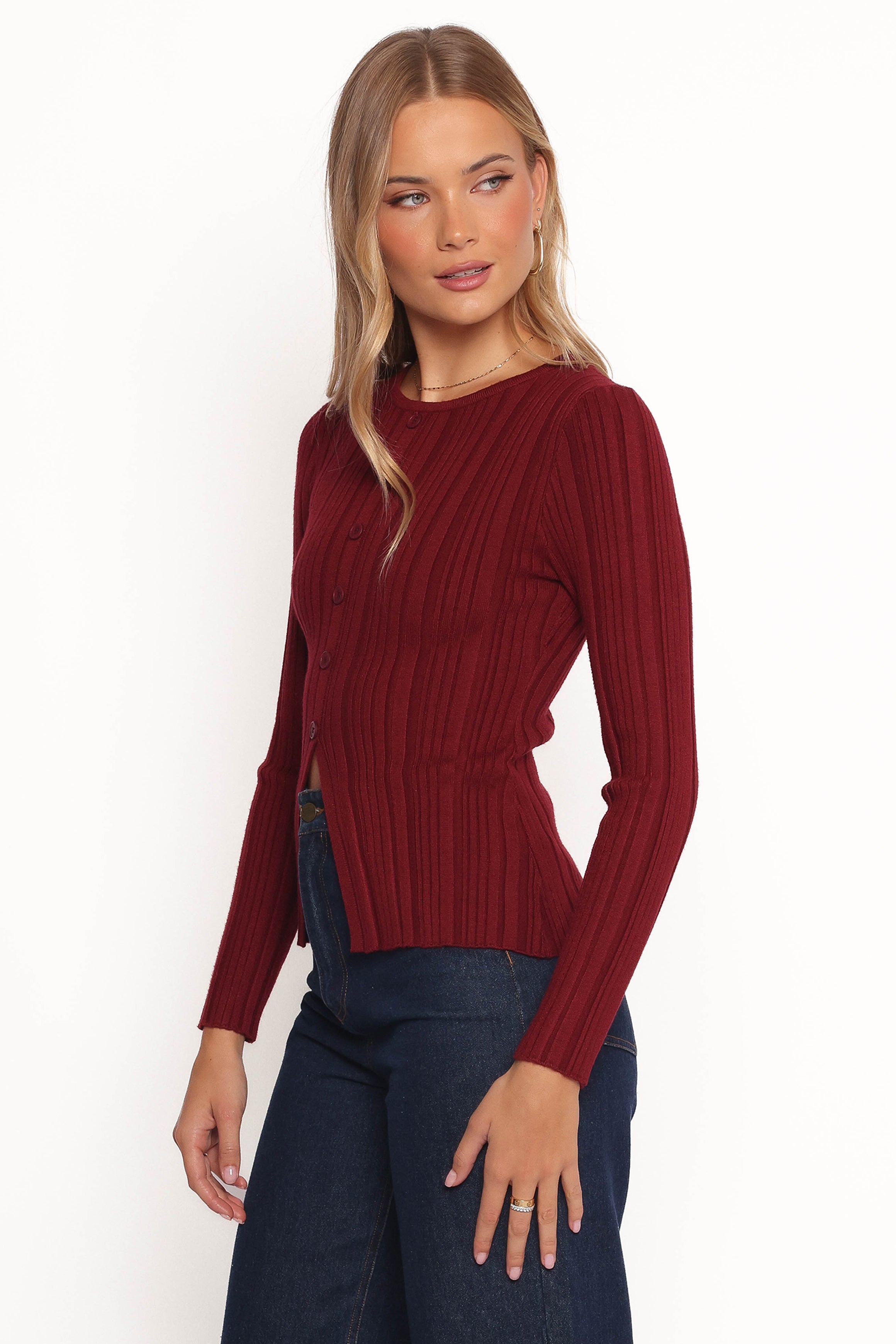 Hatte Cardigan Top - Dark Cherry