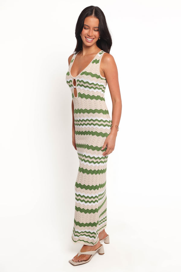 Hubert Midi Dress - Khaki Multi